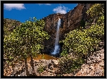 Stany Zjednoczone, Arizona, Skały, Wodospad, Chiva Falls, Drzewa