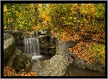 Park, Jesień, Kamienie, Rzeczka ,Wodospad