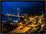 Chiny, Miasto, Hongkong, Most Tsing Ma, Droga, Światła, Noc Miasto nocą