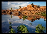 Stany Zjednoczone, Arizona, Skały, Jezioro, Willow Lake, Drzewa