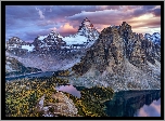 Góry Skaliste, Góra, Mount Assiniboine, Lasy, Jeziora, Alberta, Kanada