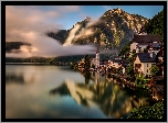 Austria, Hallstatt, Jezioro, Góry, Alpy Salzburskie, Domy, Odbicie