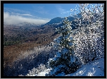 Stany Zjednoczone, Stan New Hampshire, Góry Appalachy, Góry Białe, Zima, Wzgórza, Drzewa, Śnieg, Niebo