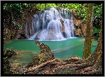 Wodospad, Huai Mae Khamin Waterfall, Drzewa, Rzeka, Skały, Kanchanaburi, Tajlandia