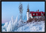 Stany Zjednoczone, Stan Michigan, Latarnia morska Point Betsie, Muzeum Point Betsie Light, Lód, Zima