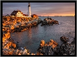 Stany Zjednoczone, Stan Maine, Morze, Skały, Latarnia morska, Portland Head Light, Cape Elizabeth