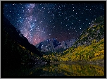 Maroon Bells, Pasmo górskie Elk, Góry Skaliste, Jezioro Maroon, Kolorado, Stany Zjednoczone, Góry, Jezioro, Gwiazdy