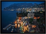 Wlochy, Miasto, Sorrento, Morze, Niebo, Miasto nocą, Port