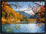 Chiny, Park Narodowy Jiuzhaigou, Jesień, Las, Góry, Jezioro Panda Lake, Drzewa