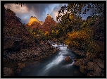 Stany Zjednoczone, Stan Utah, Park Narodowy Zion, Góry, Skały, Rzeka Virgin River