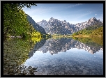 Austria, Almtal, Góry, Odbicie, Jezioro, Almsee, Drzewa, Odbicie