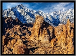 Stany Zjednoczone, Kalifornia, Skały, Alabama Hills, Góry, Ośnieżone