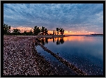 Stany Zjednoczone, Kolorado, Park stanowy, Chatfield State Park, Jezioro, Chatfield Lake, Drzewa, Chmury