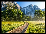 Stany Zjednoczone, Stan Kalifornia, Park Narodowy Yosemite, Góry, Ścieżka, Wodospad