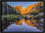 Stany Zjednoczone, Kolorado, Park Narodowy Gór Skalistych, Góry, Jezioro, Dream Lake, Lasy, Odbicie