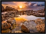 Republika Południowej Afryki, Półwysep Przylądkowy, Plaża Boulders Beach, Zachód słońca, Morze, Kamienie