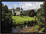 Zamek Inveraray, Inveraray Castle, Szkocja, Wielka Brytania, Park, Rzeka