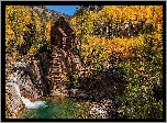 Młyn, Crystal Mill, Rzeka, Crystal River, Jesień, Skały, Drzewa, Stan Kolorado, Stany Zjednoczone