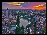 Domy, Rzeka, Zachód, Słońca, Verona, Panorama, Miasta, Włochy