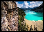 Kanada, Alberta, Góry Skaliste, Jezioro, Louise Lake, Drzewa, Skały, Człowiek, Park Narodowy Banff