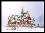 Kanada, Waterton, Budynek, Hotel, Prince of Wales Hotel, Zima, Śnieg, Drzewa, Góry