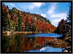 Stany Zjednoczone, Stan Nowy Jork, Adirondack Park, Jesień, Drzewa, Góry,  Jezioro