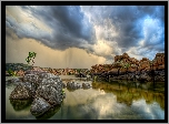 Stany Zjednoczone, Stan Arizona, Prescott, Jezioro Watson Lake, Chmury, Brzeg, Kamienie