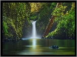 Stany Zjednoczone, Stan Oregon, Rezerwat przyrody Columbia River Gorge, Wodospad Punch Bowl Falls, Las, Potok Eagle Creek, Rzeka