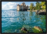 Szwajcaria, Kanton Vaud, Jezioro Genewskie, Zamek Chillon, Mur, Kamienie, Drzewa