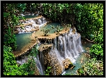 Wodospad Erawan, Kaskada, Drzewa, Park Narodowy Erawan, Prowincja Kanchanaburi, Tajlandia