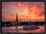 Świątynia, Wat Arun, Statek, Zachód, Słońca, Bankok, Tajlandia