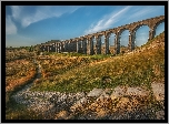 Anglia, Yorkshire, Wiadukt kolejowy Ribblehead, Most, Kamienie, Dróżka, Trawa