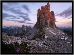 Dolomity, Góry, Masyw, Tre Cime di Lavaredo, Zachód słońca, Włochy