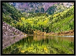 Jezioro Maroon Lake, Zbocza, Góry, Drzewa, Aspen, Kolorado, Stany Zjednoczone